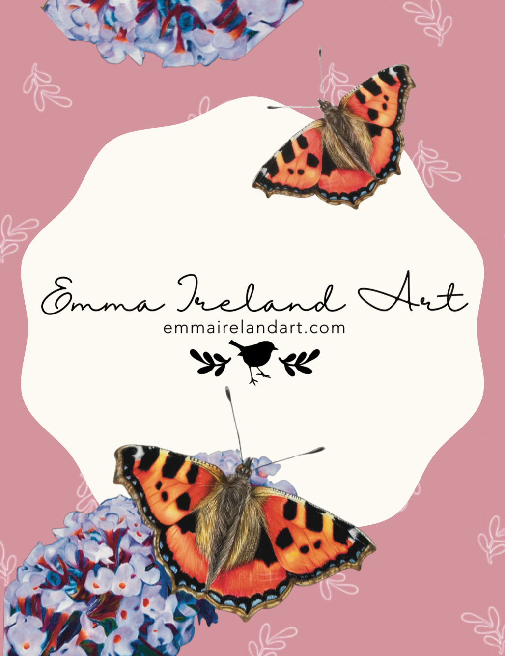 Butterfly and hydrangea artwork by Emma Ireland Art